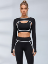 Contrast Piping Cutout Long Sleeve Leggings Set