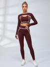 Contrast Piping Cutout Long Sleeve Leggings Set