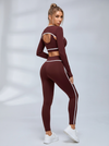 Contrast Piping Cutout Long Sleeve Leggings Set