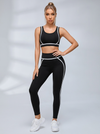 Contrast Piping Cutout Long Sleeve Leggings Set