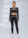 Contrast Piping Cutout Long Sleeve Leggings Set