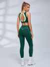 Contrast Cutout Back Sports Bra Leggings Set