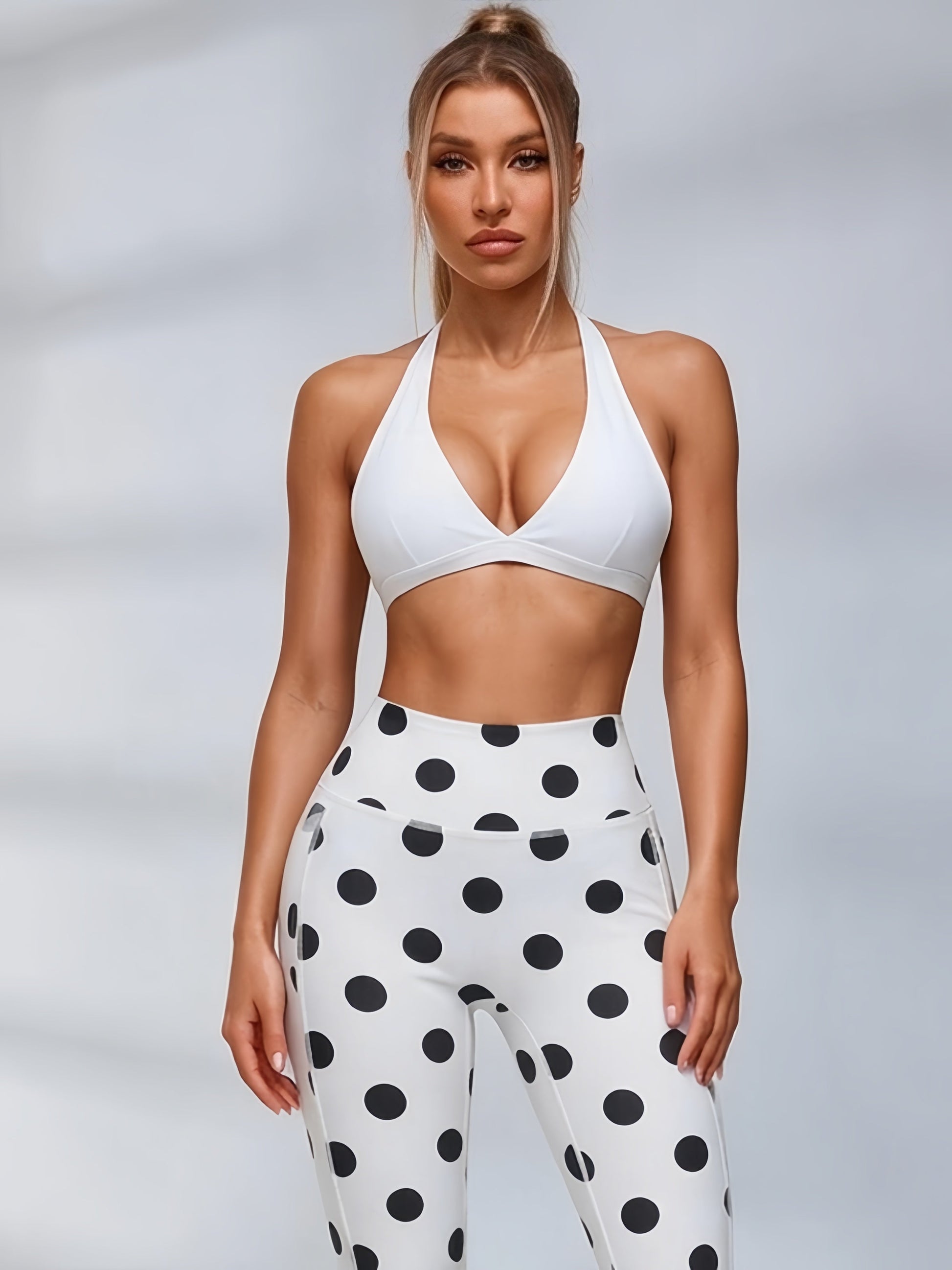 Polka Dot Halter Flared Leggings Set