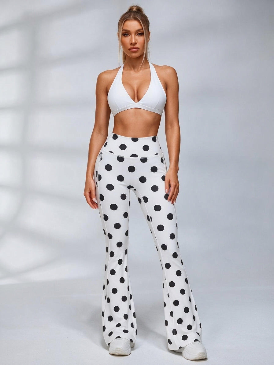 Polka Dot Halter Flared Leggings Set