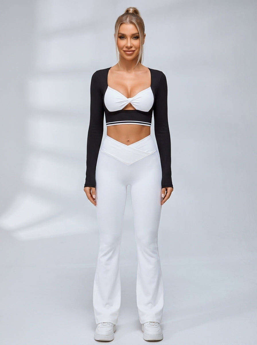 Ribbed Layered Long Sleeve Flared Leggings Set