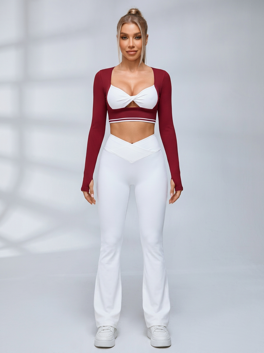 Ribbed Layered Long Sleeve Flared Leggings Set