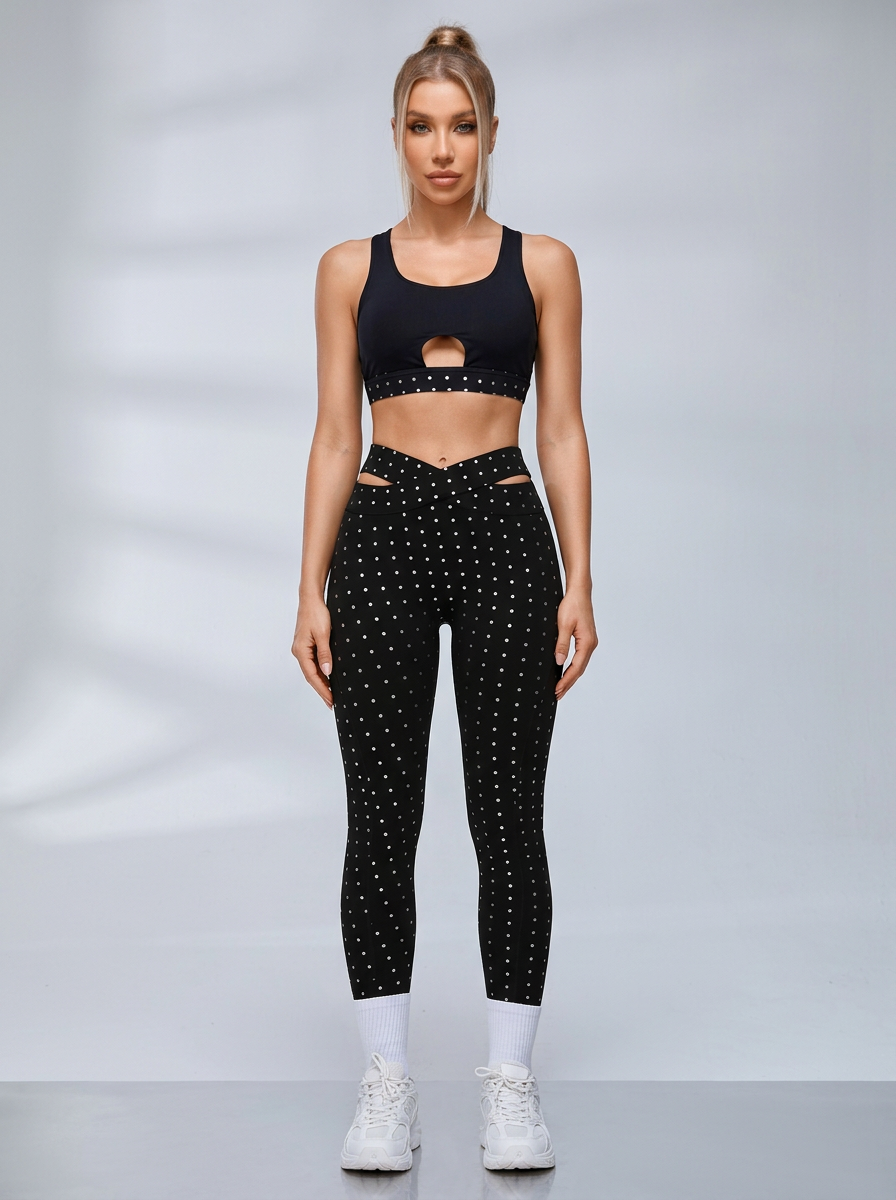 Polka Dot Cutout Sports Bra Leggings Set