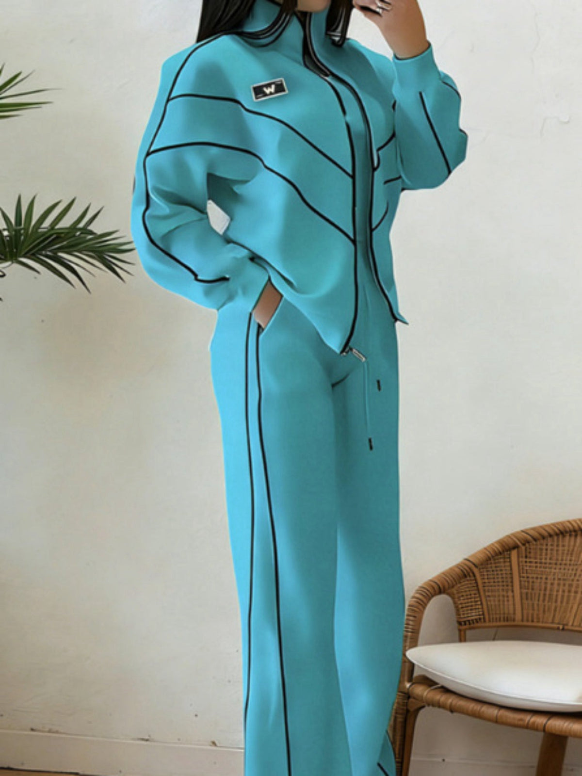 Stand Collar Long Sleeve Outfit Set