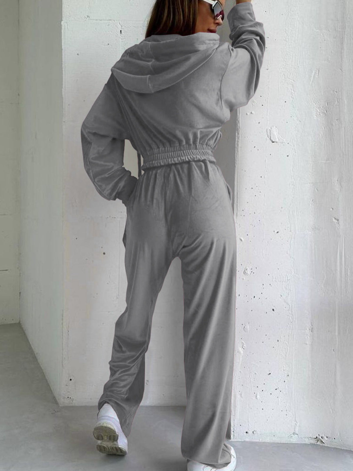 Elastic Waist Hooded 2 Piece Lounge Set
