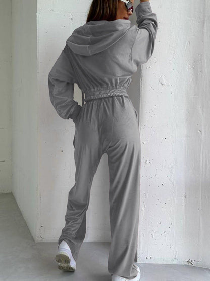 Elastic Waist Hooded 2 Piece Lounge Set