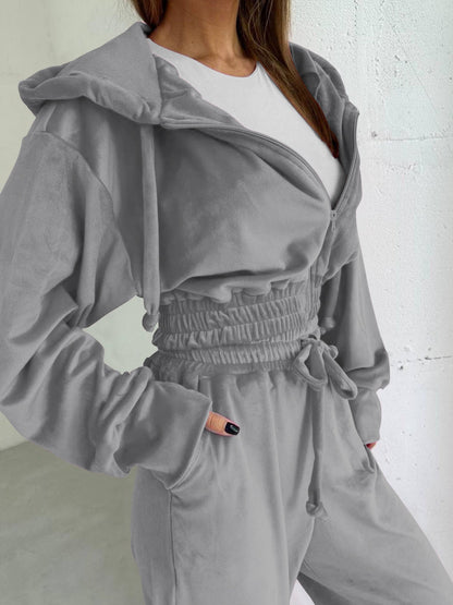 Elastic Waist Hooded 2 Piece Lounge Set