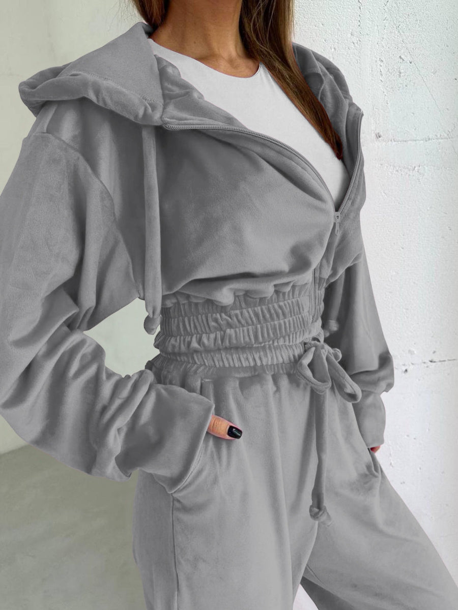 Elastic Waist Hooded 2 Piece Lounge Set