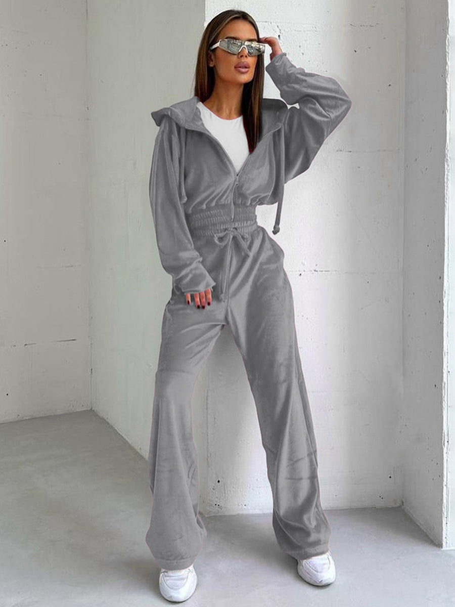 Elastic Waist Hooded 2 Piece Lounge Set