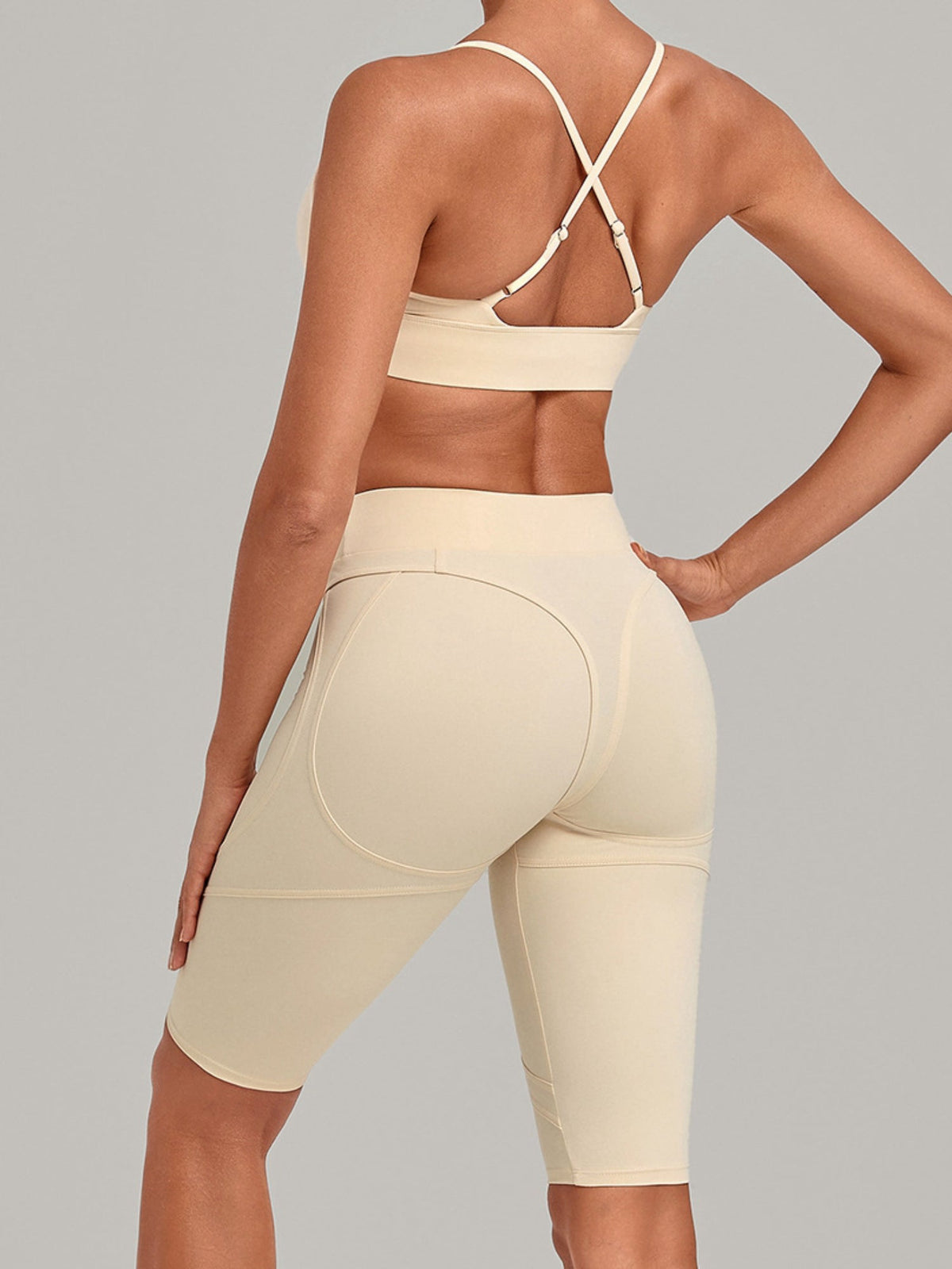 V Neck Sports Bra & Knee Length Shorts 2 Piece Yoga Set