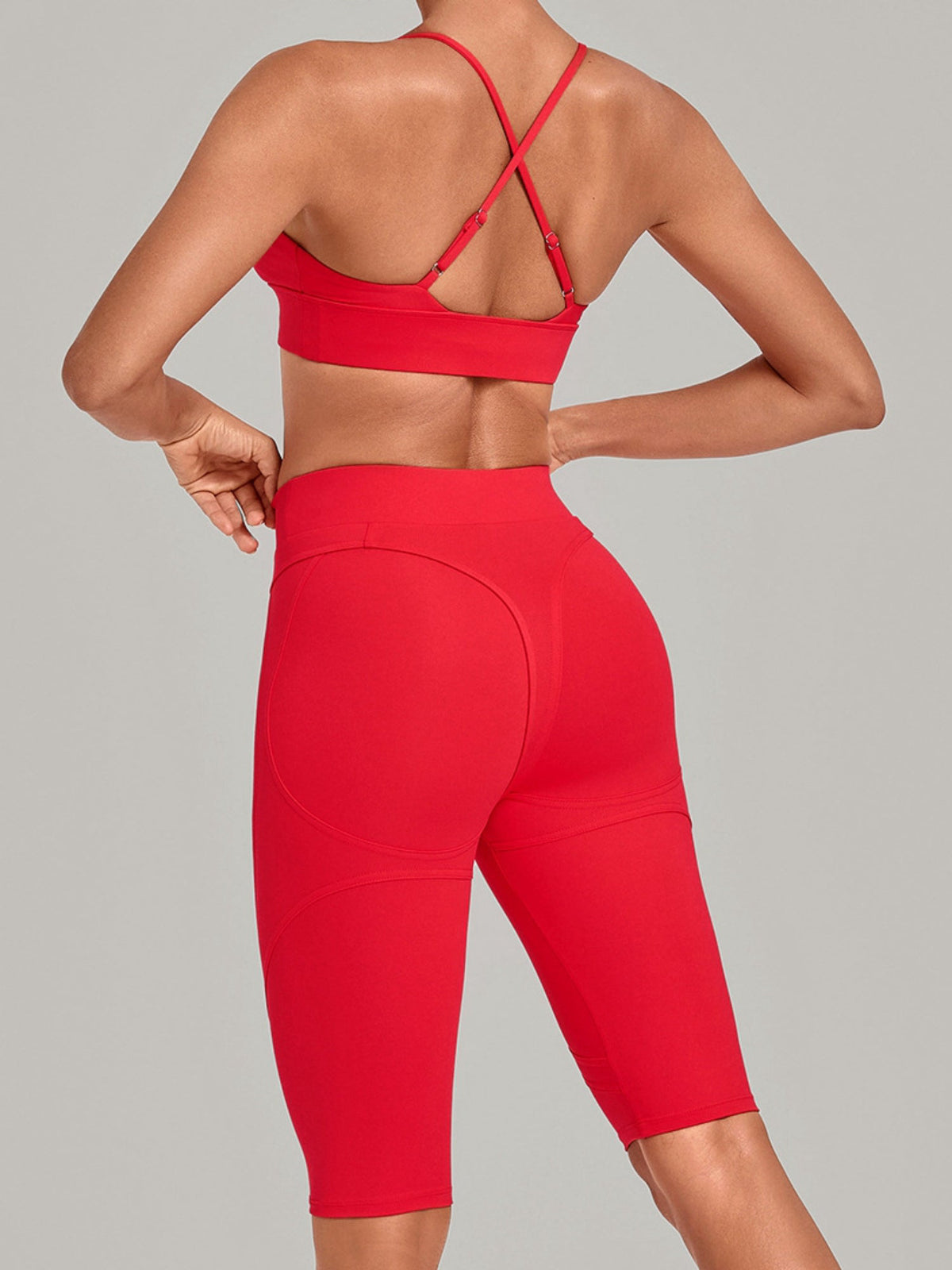 V Neck Sports Bra & Knee Length Shorts 2 Piece Yoga Set
