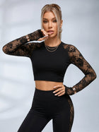 Lace Raglan Sleeve Crop Top Leggings 2 Piece Set