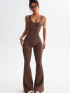 ZASUWA Female Sexy Leopard Print Hollow Out Cross Back Deep V Back Jumpsuit