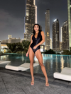 ❤Faux Leather High Neck Zipper Swimsuit