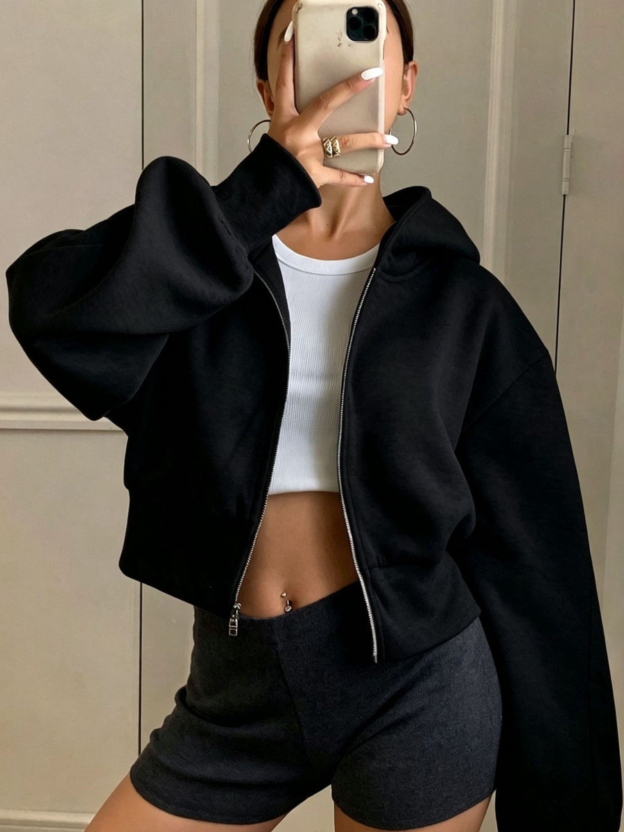 Oversized Long Sleeve Crop Hooded Jacket