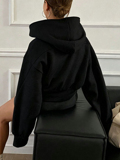 Oversized Long Sleeve Crop Hooded Jacket