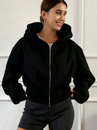 Oversized Long Sleeve Crop Hooded Jacket