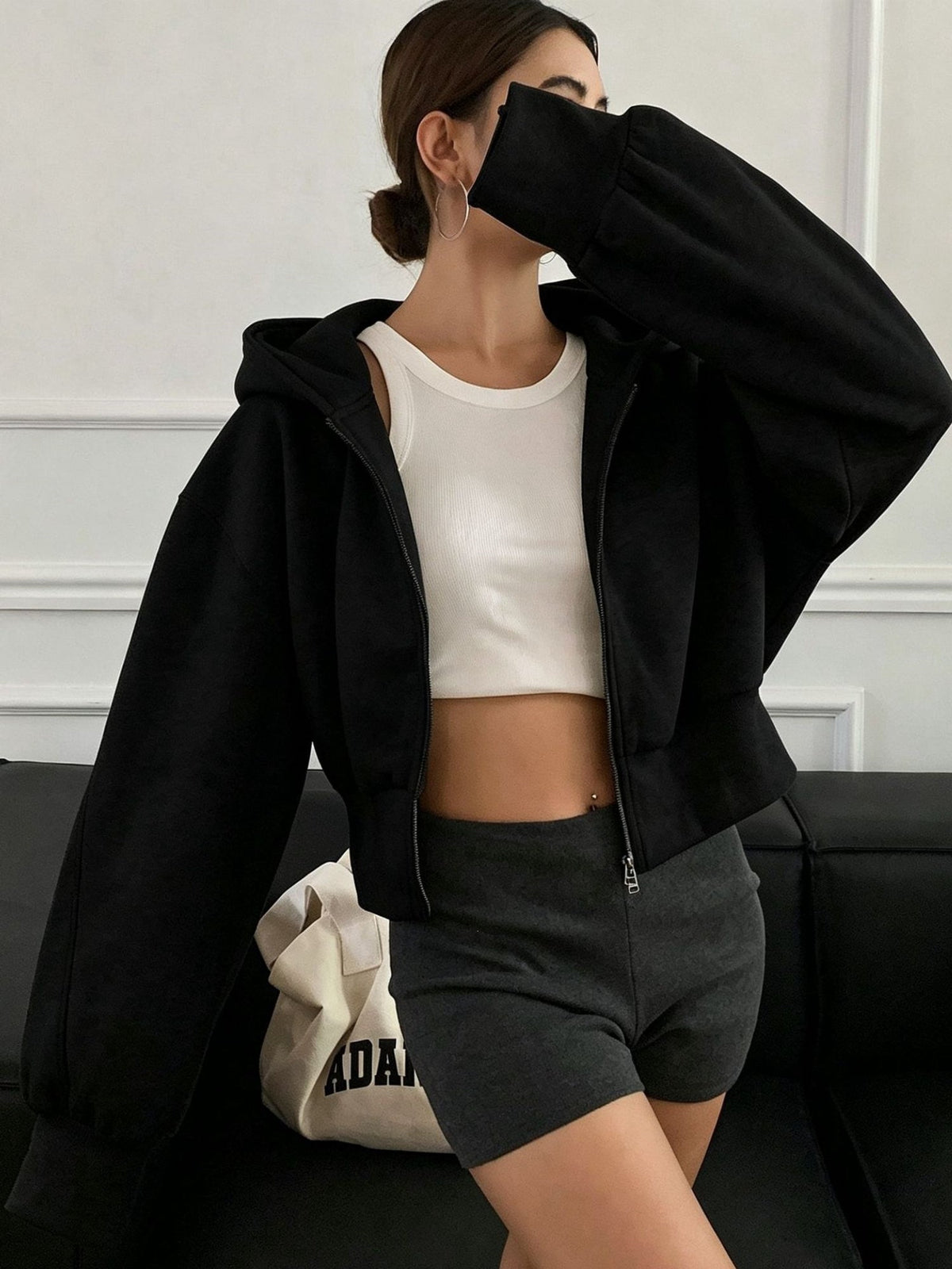 Oversized Long Sleeve Crop Hooded Jacket