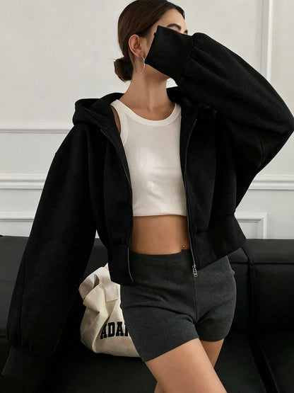 Oversized Long Sleeve Crop Hooded Jacket