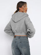 Casual Loose Fit Full Zip Cropped Sweatshirt