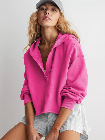 Casual V Neck Half Zip Hoodie