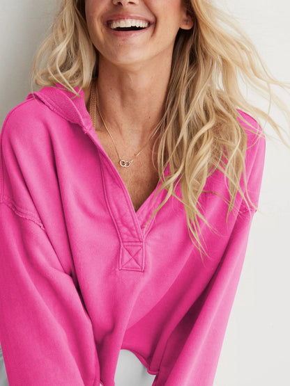 Casual V Neck Half Zip Hoodie