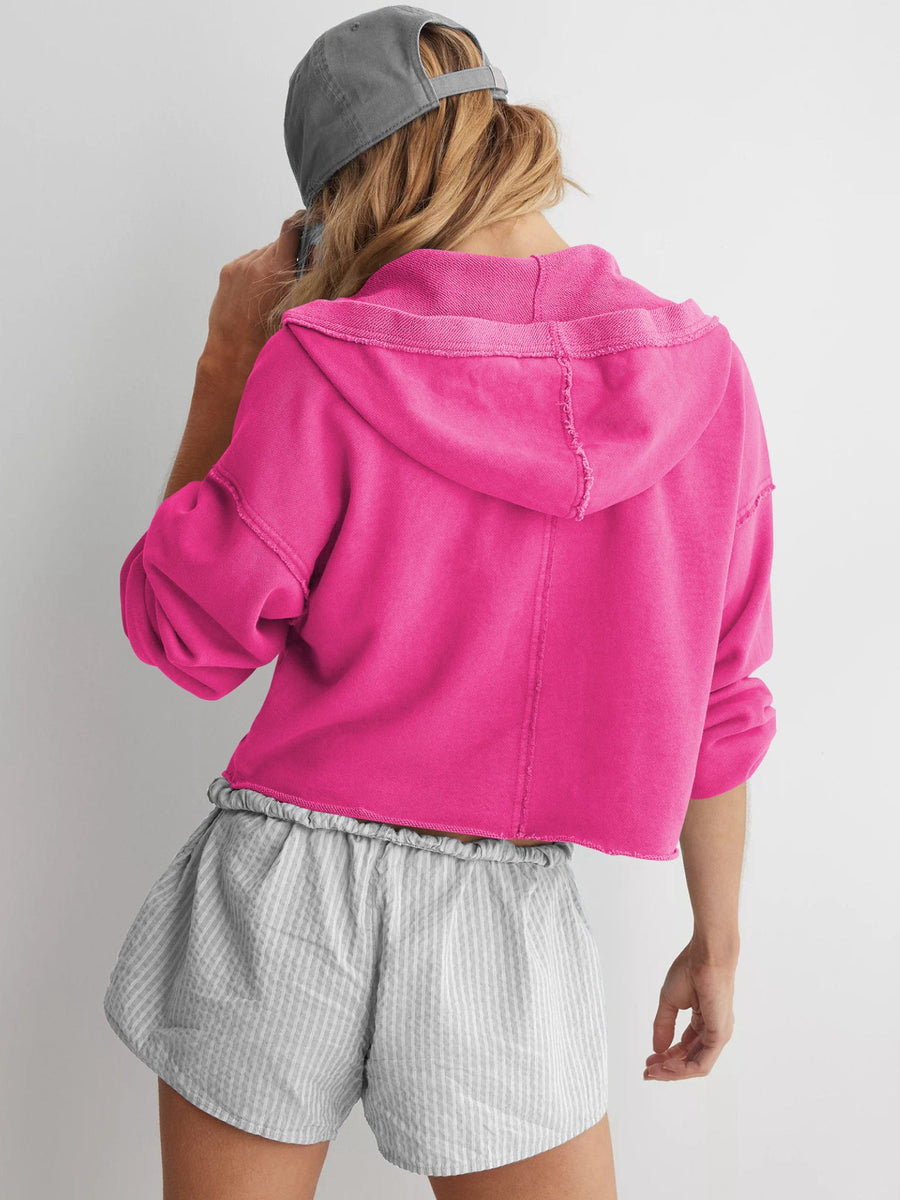 Casual V Neck Half Zip Hoodie