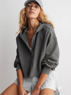 Casual V Neck Half Zip Hoodie