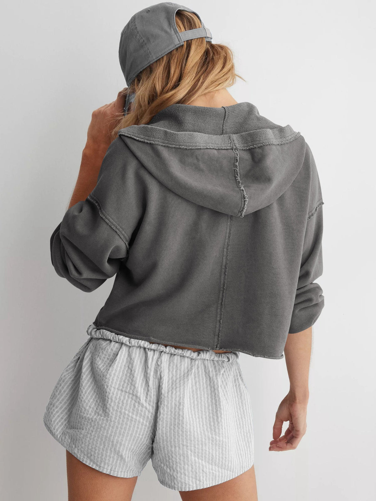 Casual V Neck Half Zip Hoodie
