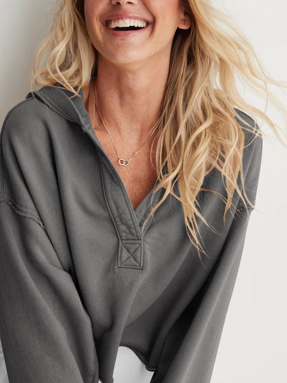 Casual V Neck Half Zip Hoodie