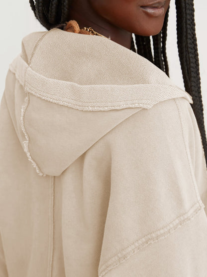 Casual V Neck Half Zip Hoodie