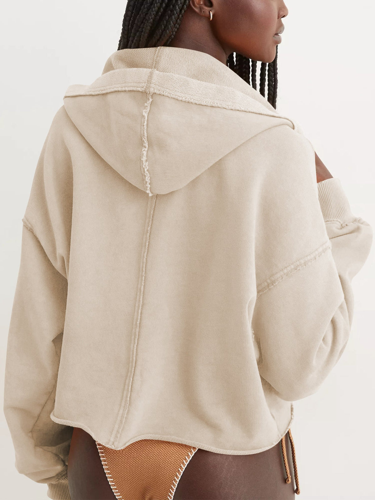 Casual V Neck Half Zip Hoodie
