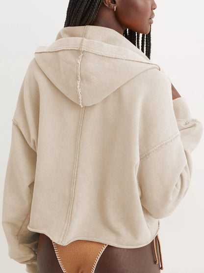 Casual V Neck Half Zip Hoodie