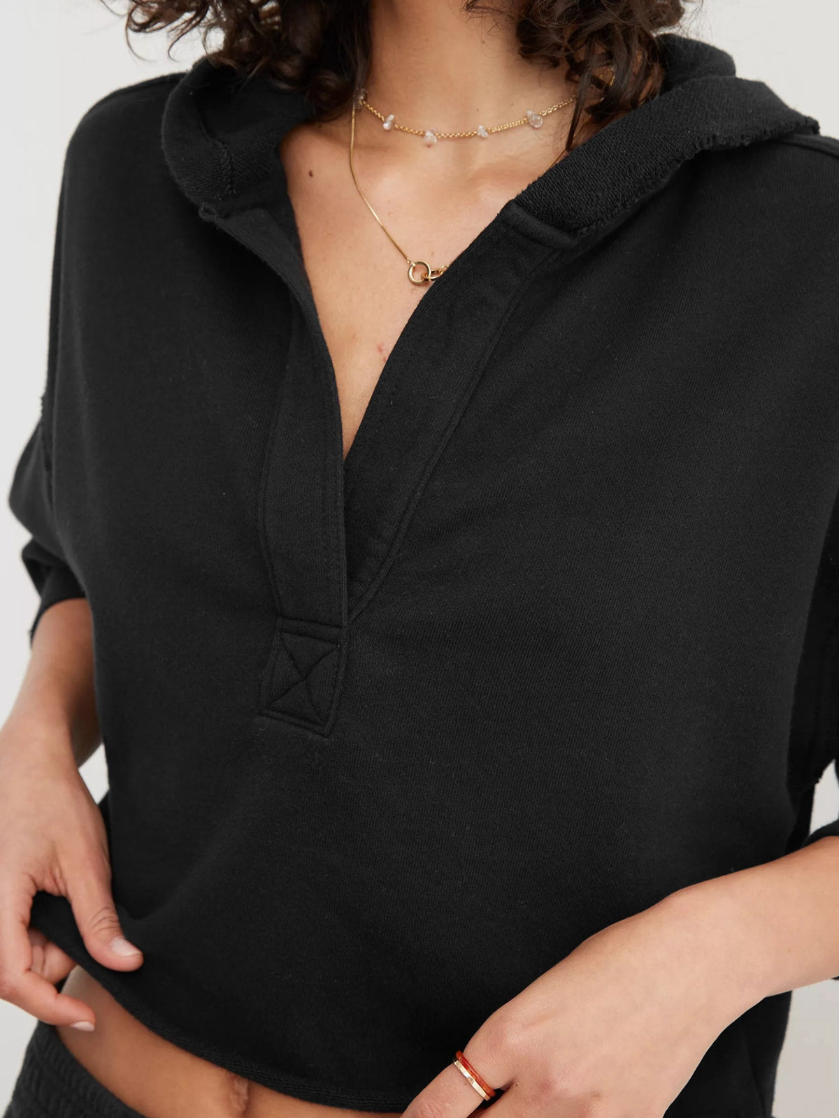 Casual V Neck Half Zip Hoodie