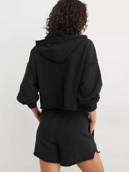 Casual V Neck Half Zip Hoodie