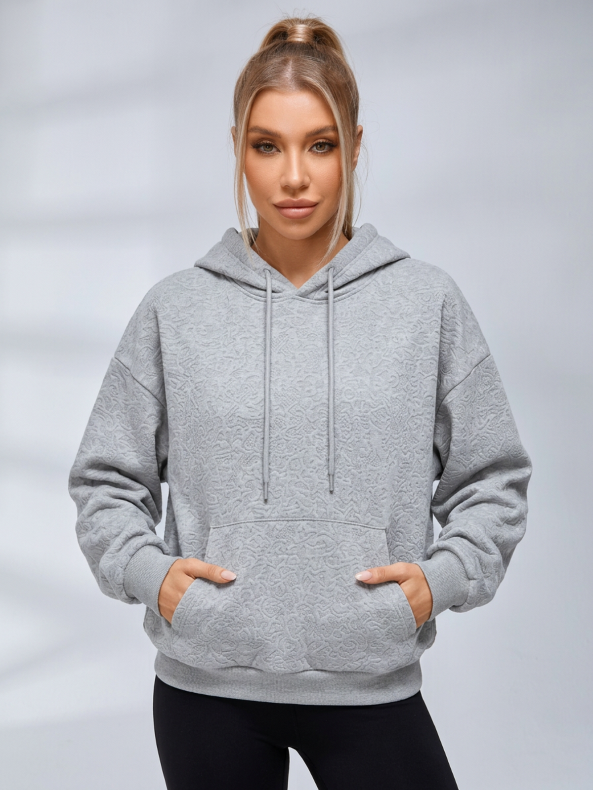 Lace Wing Back Embossed Cropped Hoodie