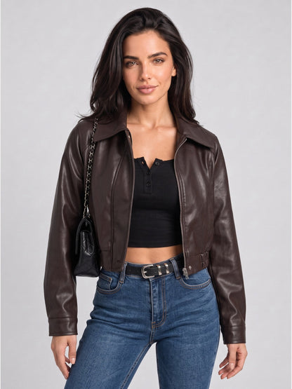 Women's Faux Leather Cropped Moto Jacket