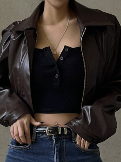 Women's Faux Leather Cropped Moto Jacket