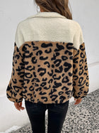 Leopard Print Color Block Sherpa Jacket