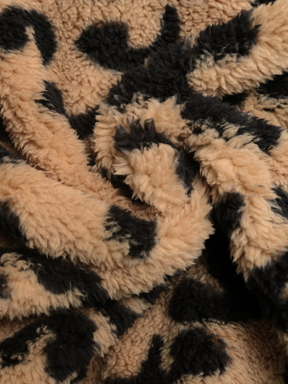 Leopard Print Color Block Sherpa Jacket