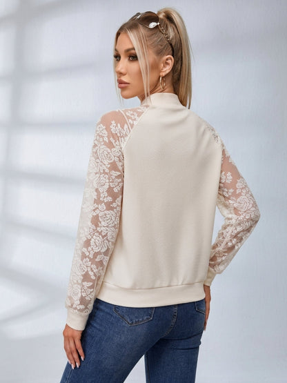 Black Lace Sleeve Bomber Jacket