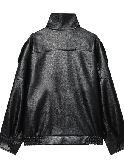 Women's Faux Leather Asymmetric Zip Cropped Jacket