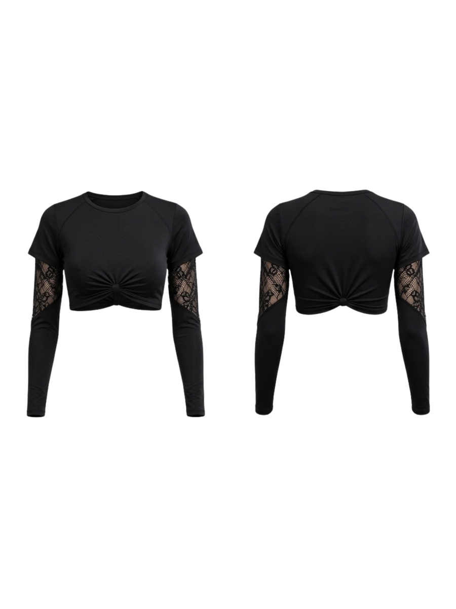 Long Sleeve Mesh Lace Slim Fit Sport Top