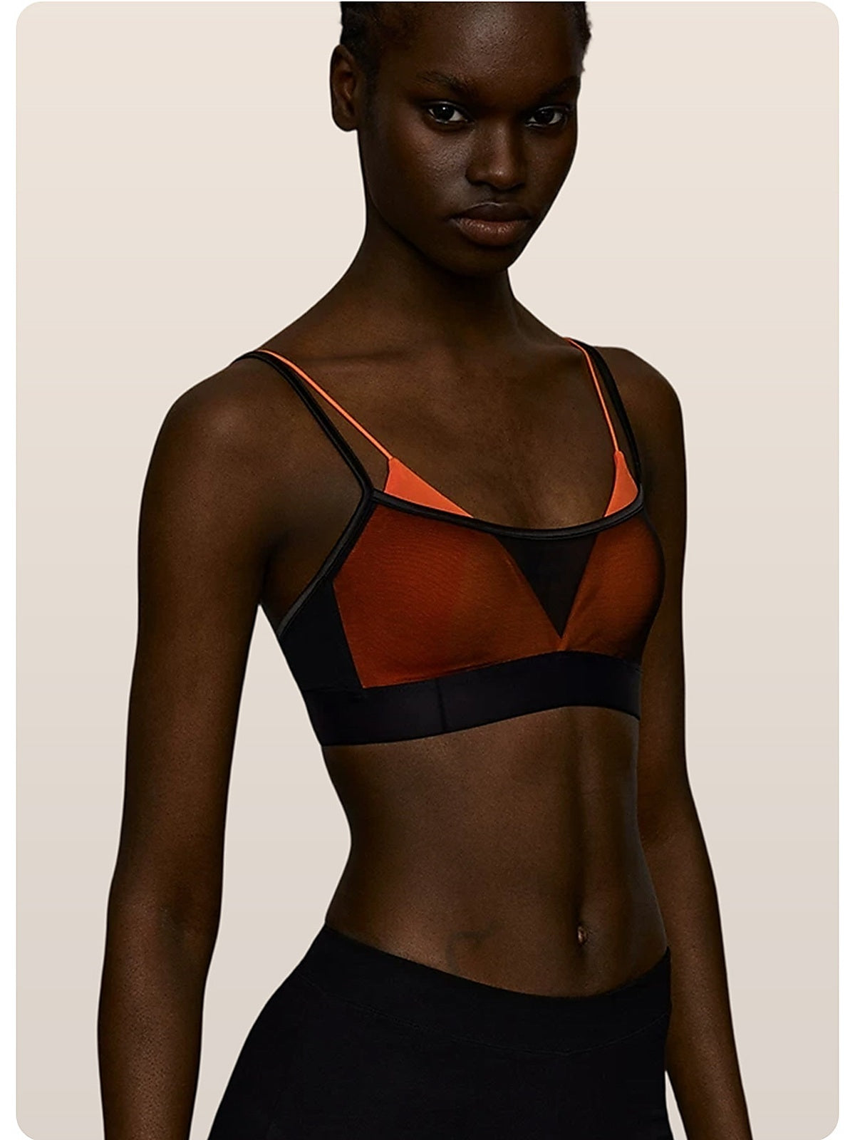 Women's Color Block Sheer Mesh Sports Bra with Removable Pads