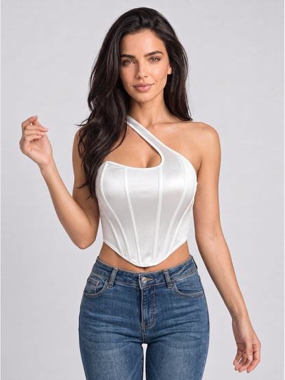 Women's Asymmetrical One-Shoulder Corset Crop Top