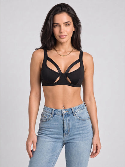 Black Strappy Cutout Padded Sports Bra